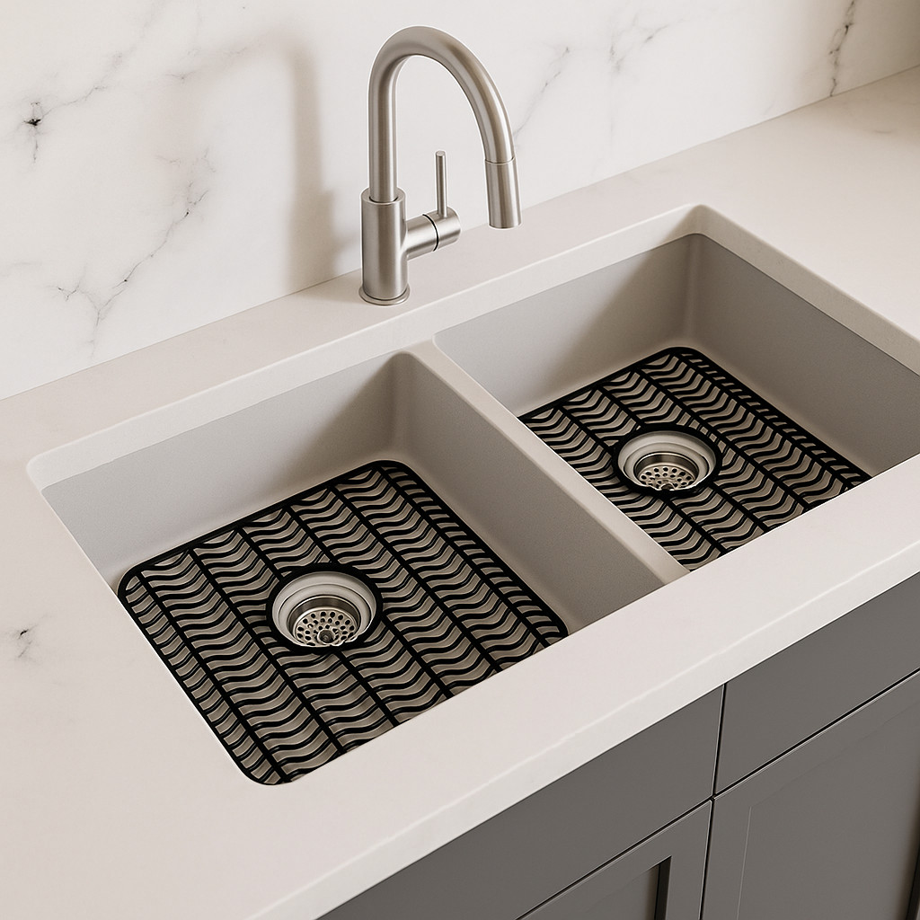 Sink Protector Mat 2 Pack Plastic with Center Drain Cutout Protect Sink 11 x 12"