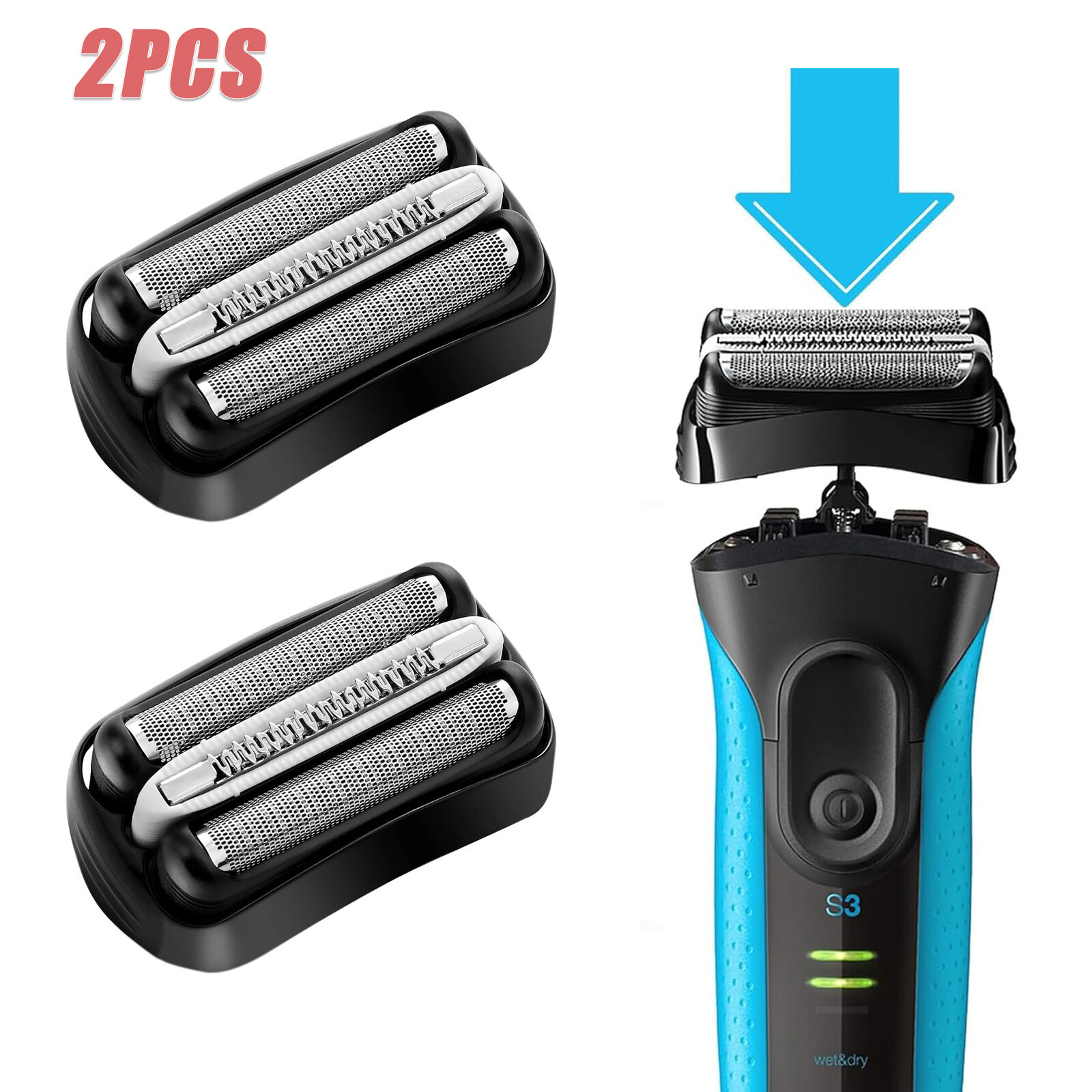 2PACK For Braun Shaver Foil Head Part Cutter Razor Blade 3Series 32B Replacement