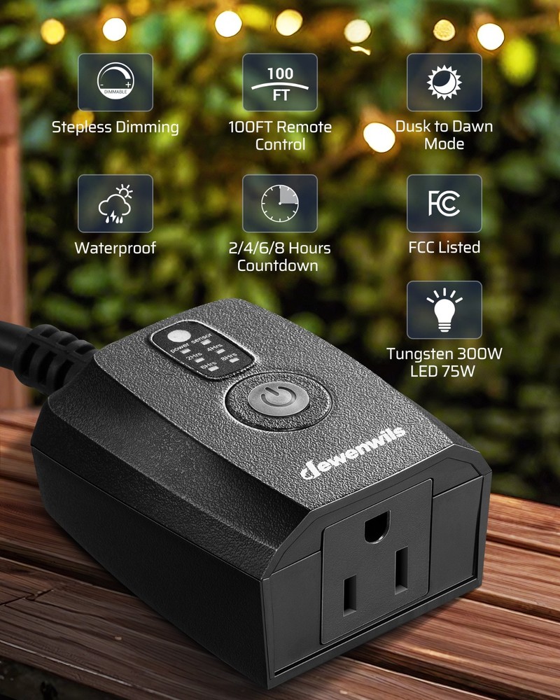 DEWENWILS Dusk to Dawn Dimmer, Wireless Remote Control, Waterproof, 100 FT Range