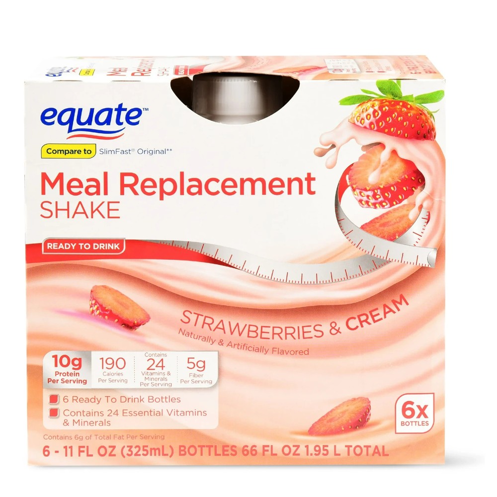 Meal Replacement Shake Strawberries & Cream 11oz 6 Pack Protein Nutrition