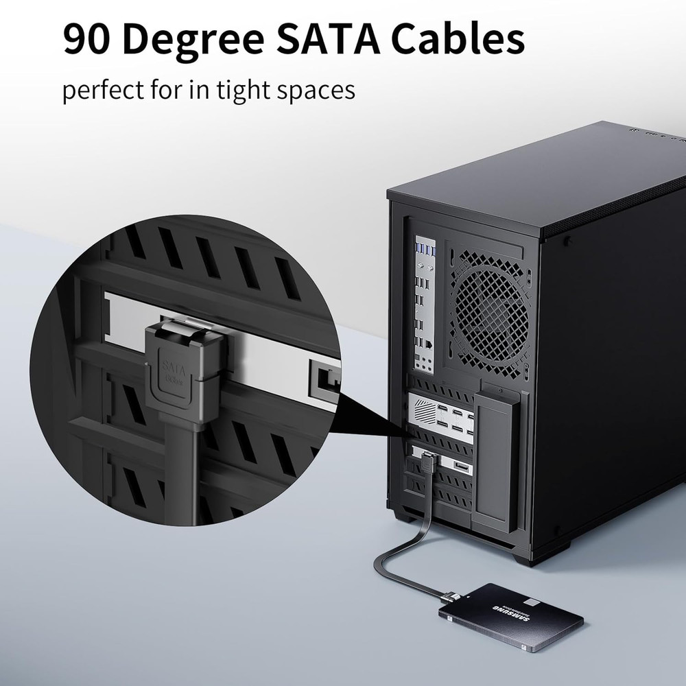 SATA Cable III Right Angle & Straight, 2-Pack SATA Data Cables 90 Degree + SATA