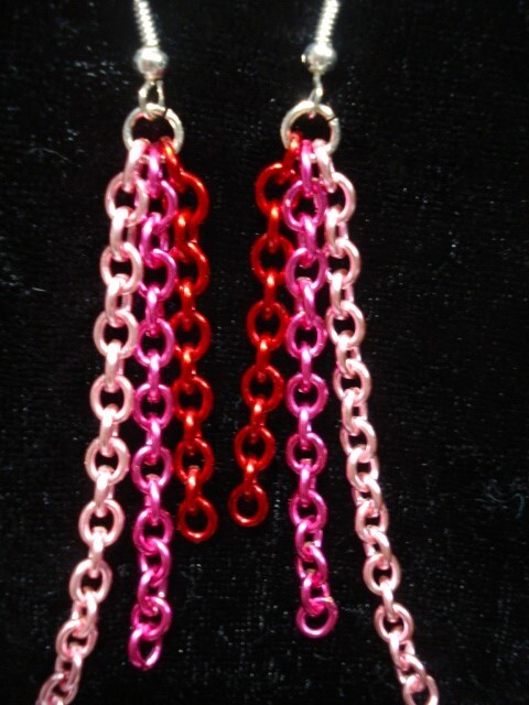 Handcrafted Artisan Dangle Earrings multi-colored chain links Steampunk