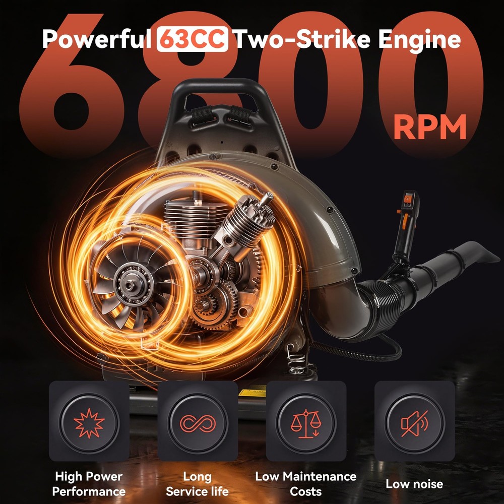 72cc Gas Power Leaf Blower, 2-Stroke Backpack Blower with 230 MPH 760 CFM Adjust