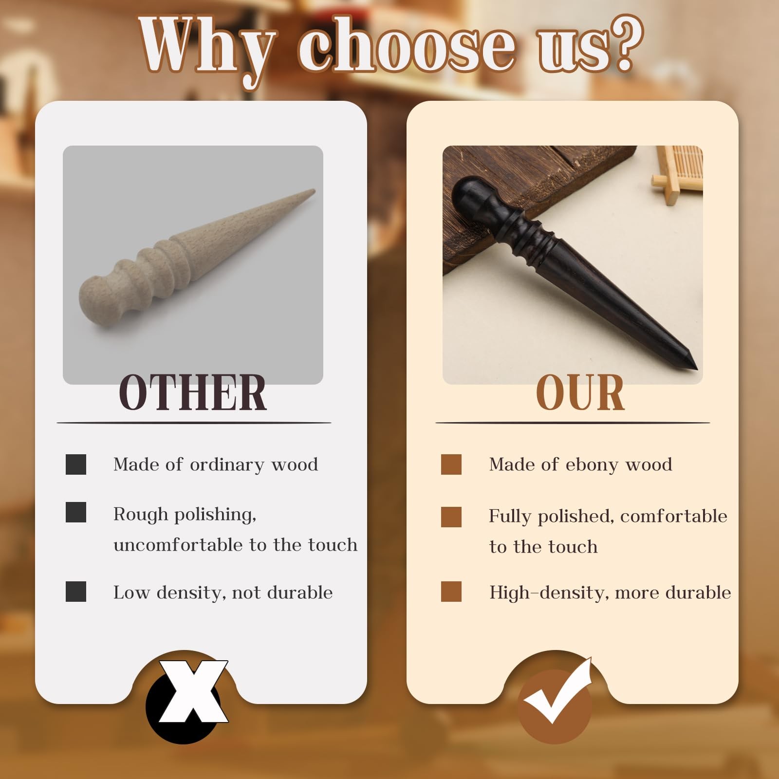 Leather Edge Burnisher, Burnishing Tool, Ebony Wood Edge Slicker Round Head Ed