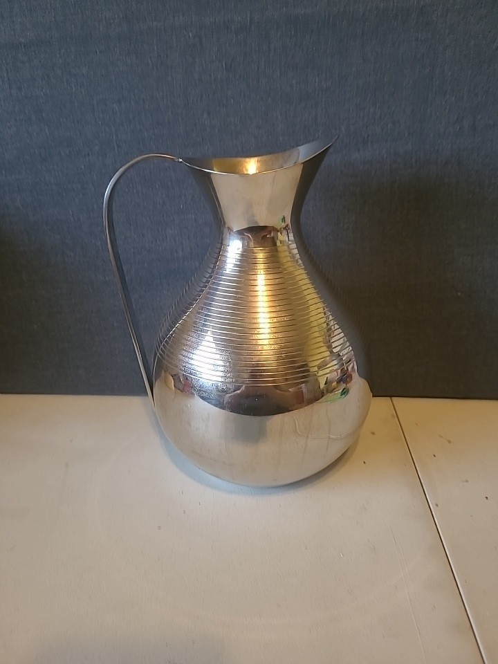 Corbell Ribbed Water Pitcher Silver Plate MCM Style.