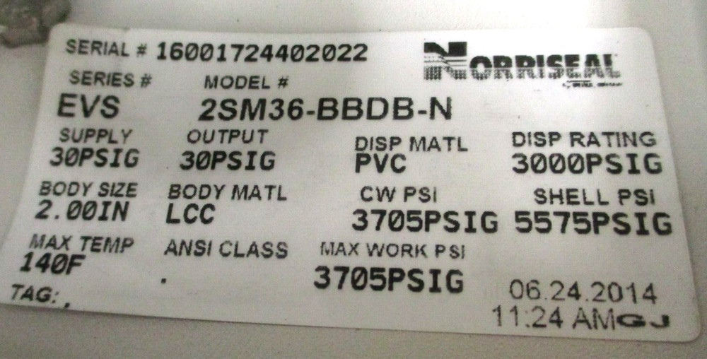 NORRISEAL EVS LIQUID LEVEL CONTROLLER, 2SM36-BBDB-N, 2" MNPT BACK MOUNT, SURPLUS