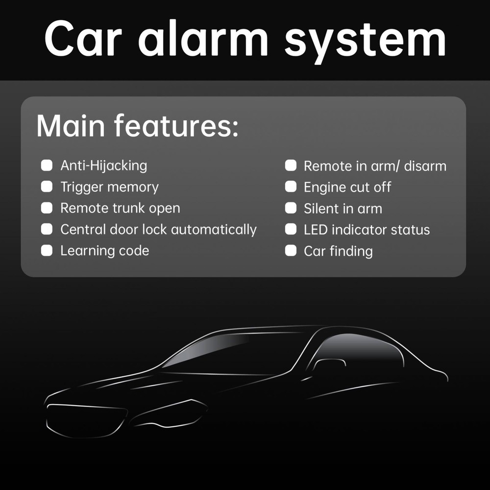 Universal Car Alarm Security System Keyless Entry with 2 Remote Controls Siren