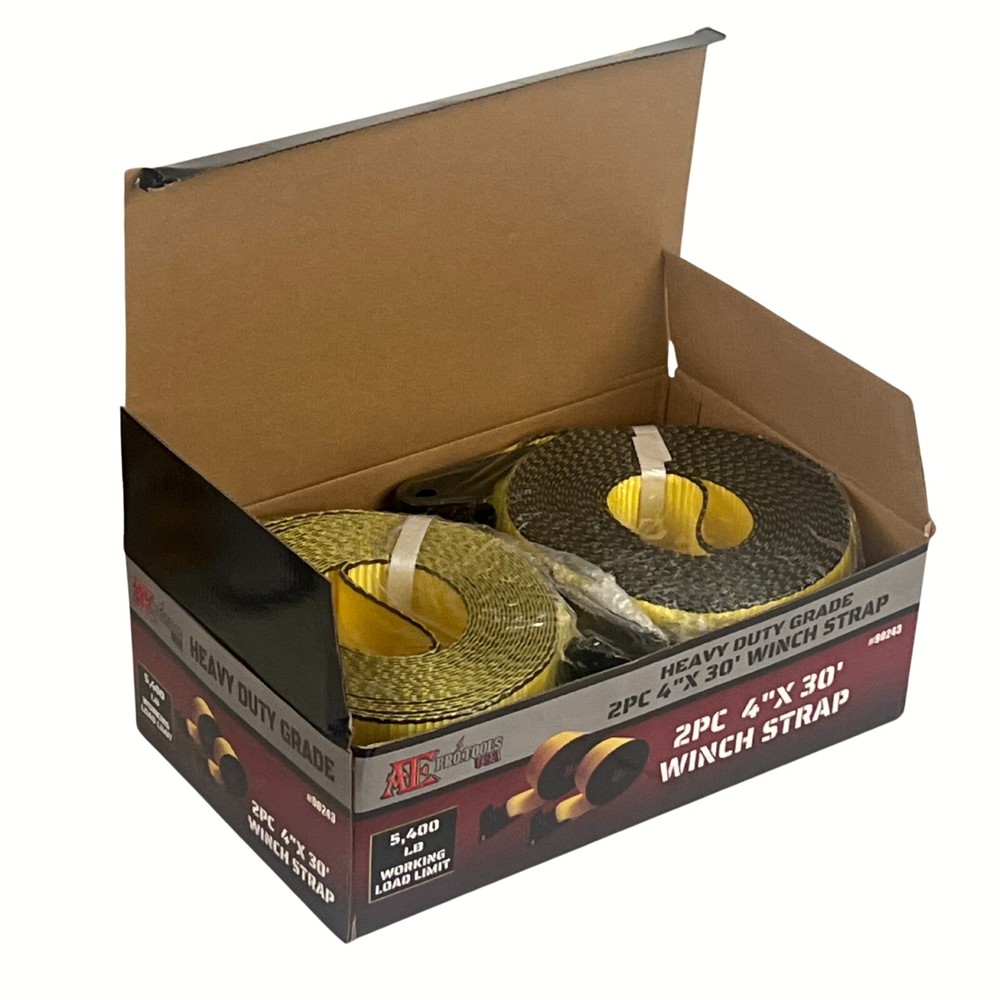 4" x 30' 2Pc Pack Winch Duty Tie Down w/Flat Hooks Flatbed Trailer