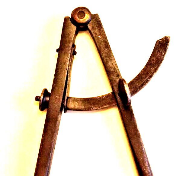 Large 10" Long Antique Iron Compass Measuring Tool (12" Span) Early 1900s