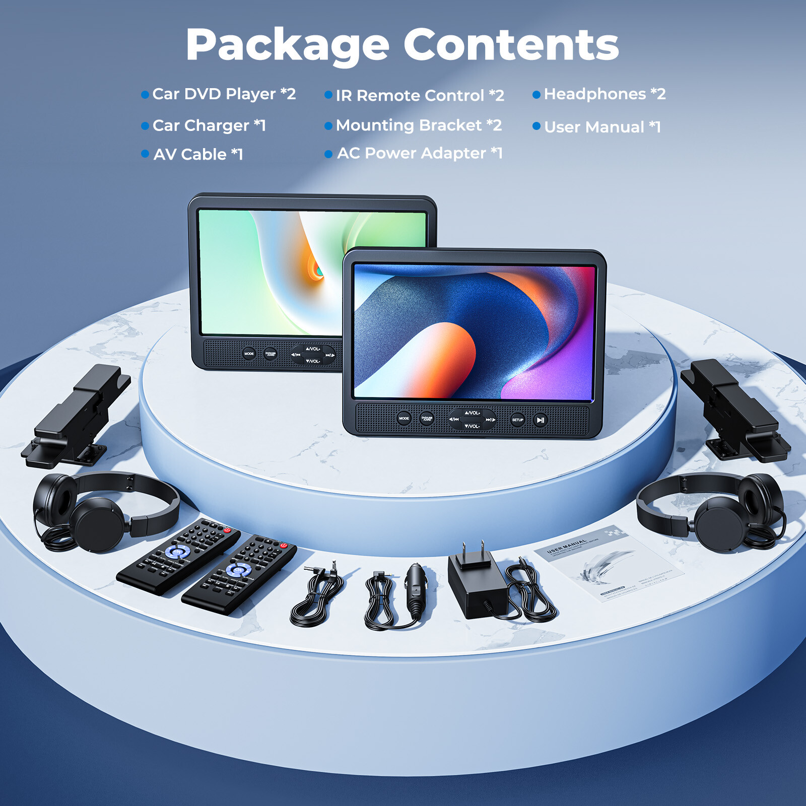 2x Full HD 10.5" Car Headrest Monitor USB SD TV Video DVD Player AV IN OUT HDMI