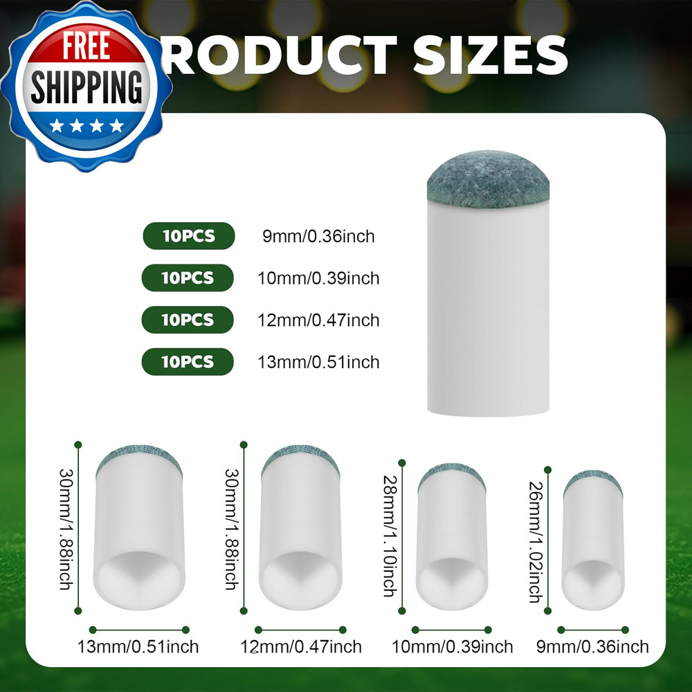 40Pcs Slip on Pool Cue Tips Replacement Kit 4 Sizes Upgrade Pool Stick Tips...