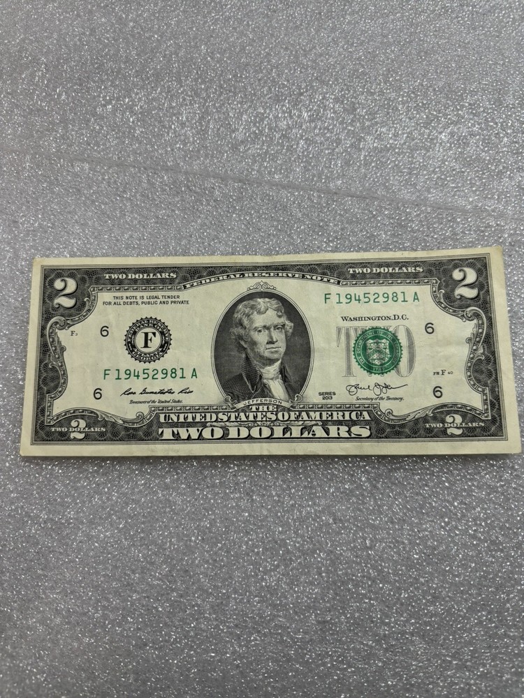 2013 $2 Error Note Off Centered, Miscut W/Ink Bleeds Excellent Condition