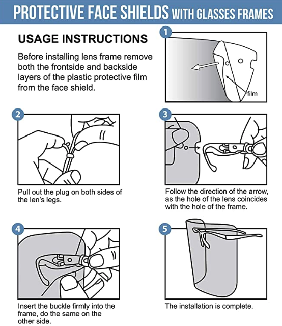 Protective & Reusable Glasses Frame Face Shield Clear Visor from Splash Droplets