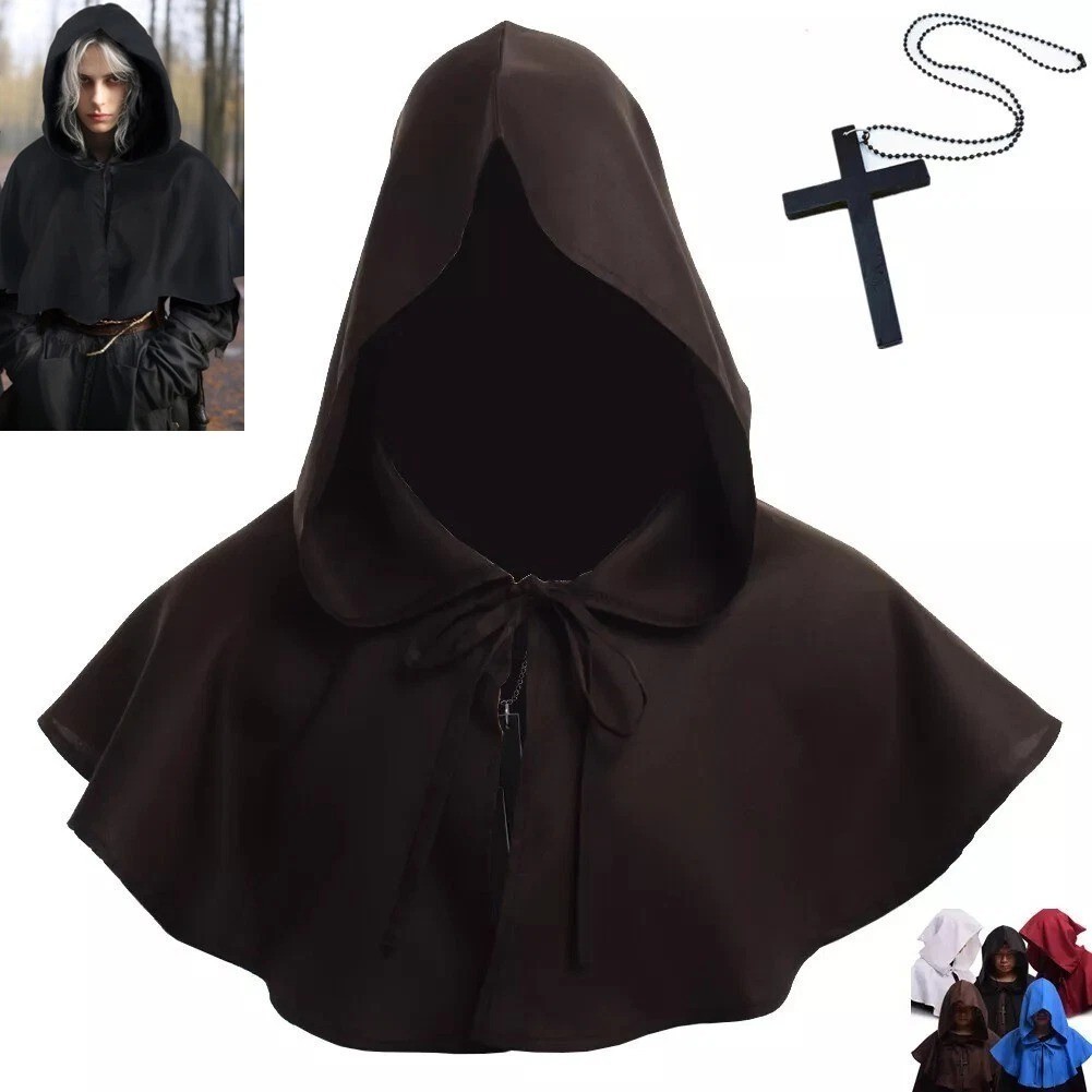 Medieval Hood Hat Halloween Grim Cowl Cloak Monk Pagan Hooded Witch Cowl Hat