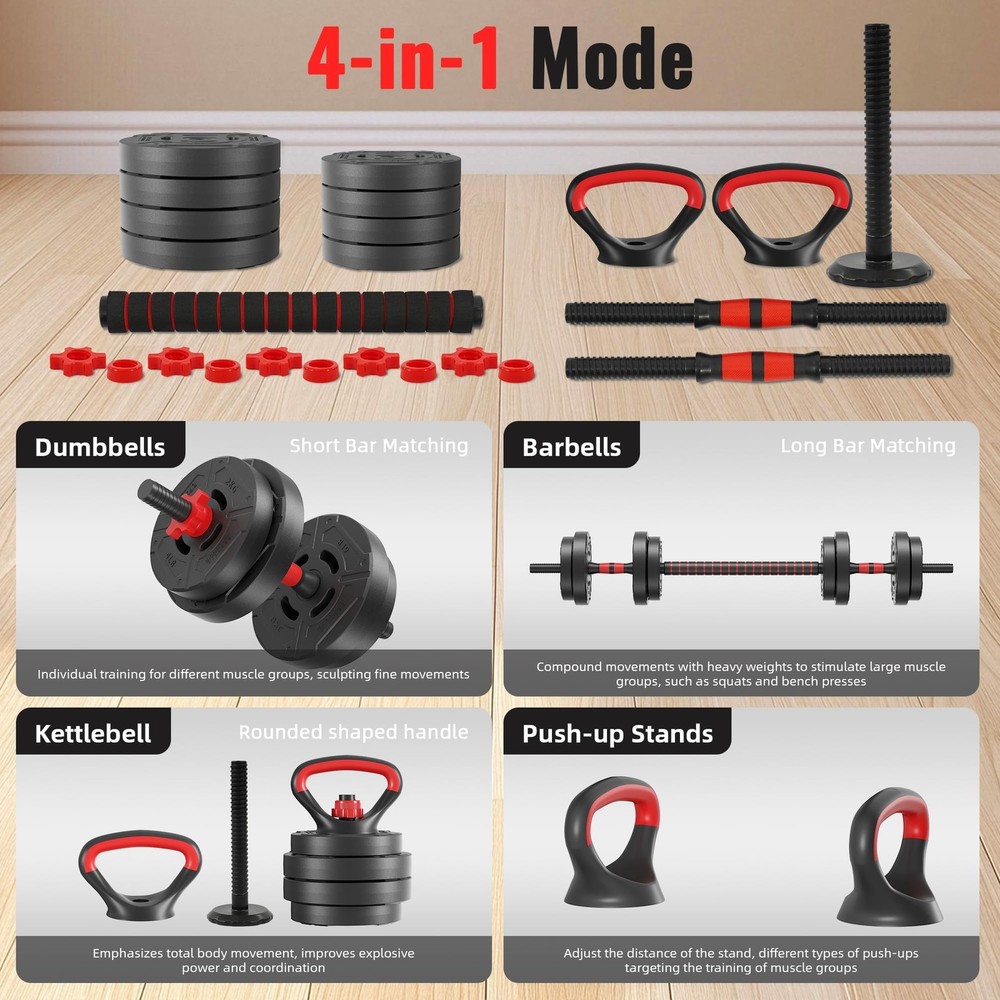 Fitvids Multi-Functional Changeable Dumbbell Adjustable Weights, 40LBS, 4 in 1