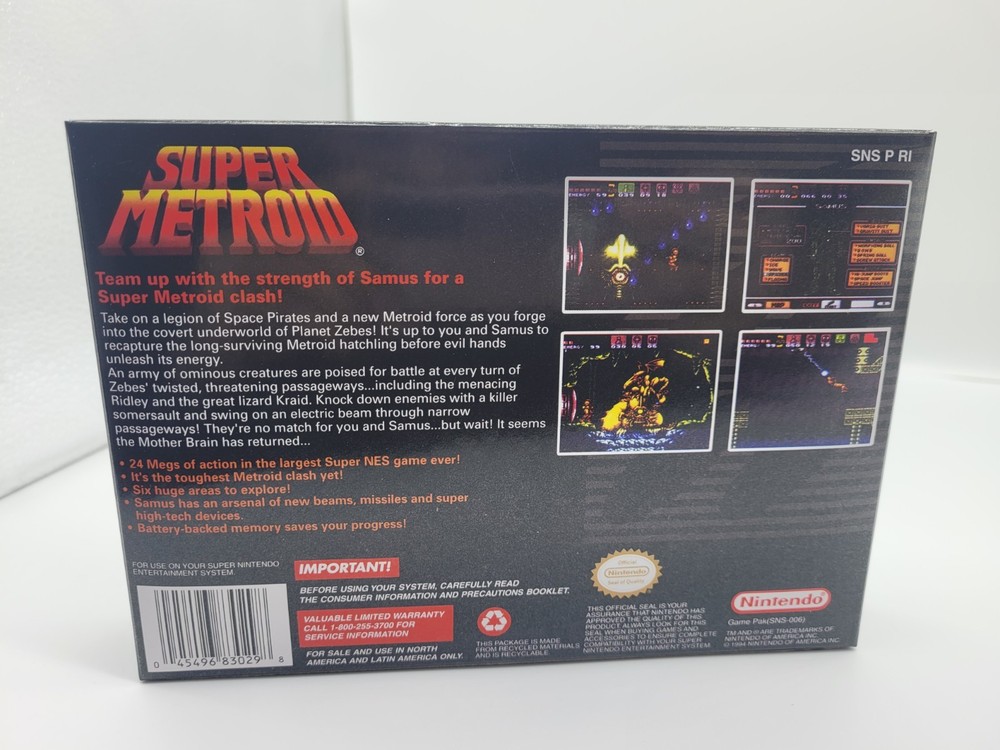 SUPER METROID SUPER SNES BOX ONLY REPLACEMNT BOX INCLUDES INSERTS + CLEAR CASE