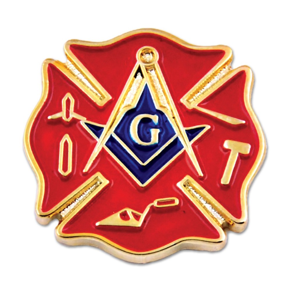 Firefighter Working Tools Square & Compass Masonic Lapel Pin