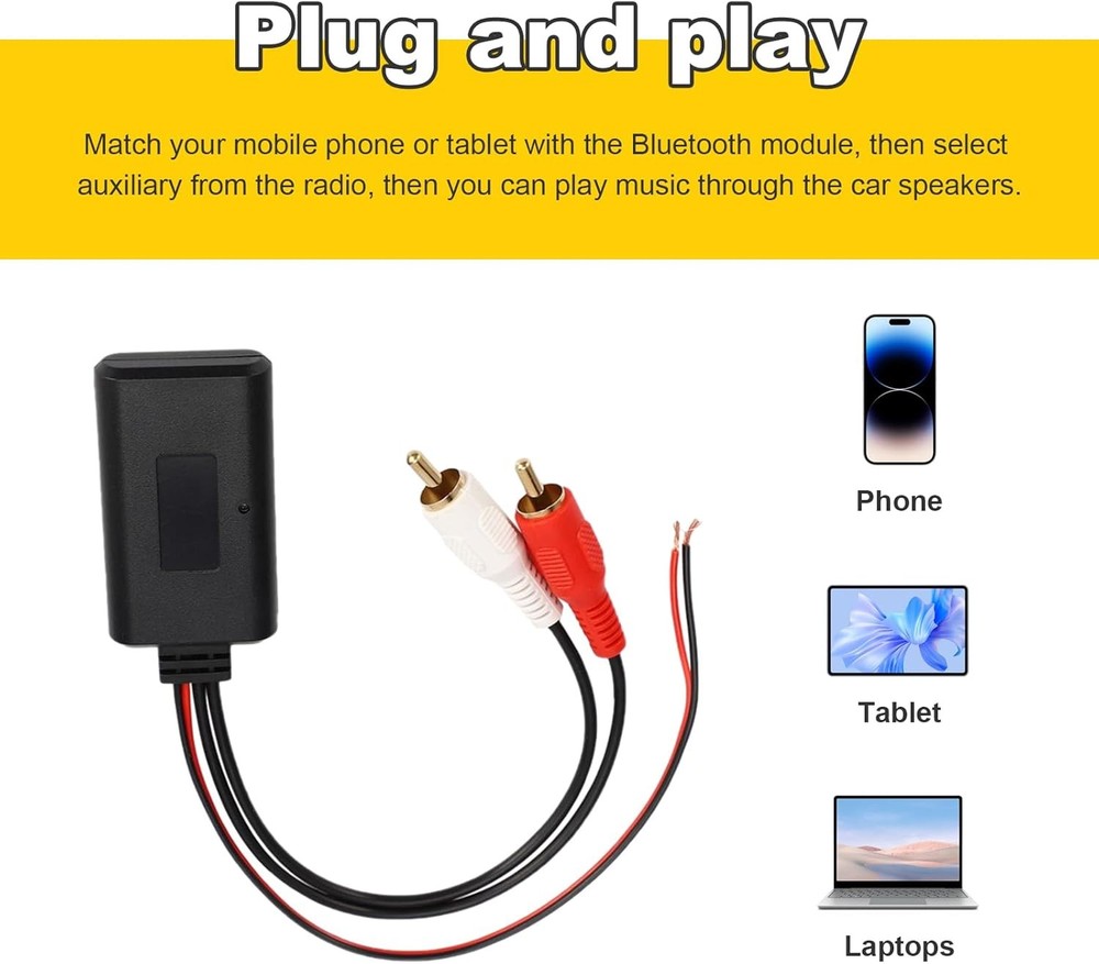 Car Wireless Bluetooth Cable Adapter, Universal Automotive Black