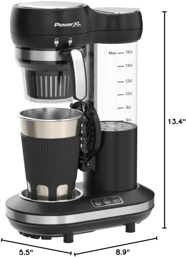 PowerXL Grind & Go, Automatic Single Serve Coffee Maker with Grinder Built-in
