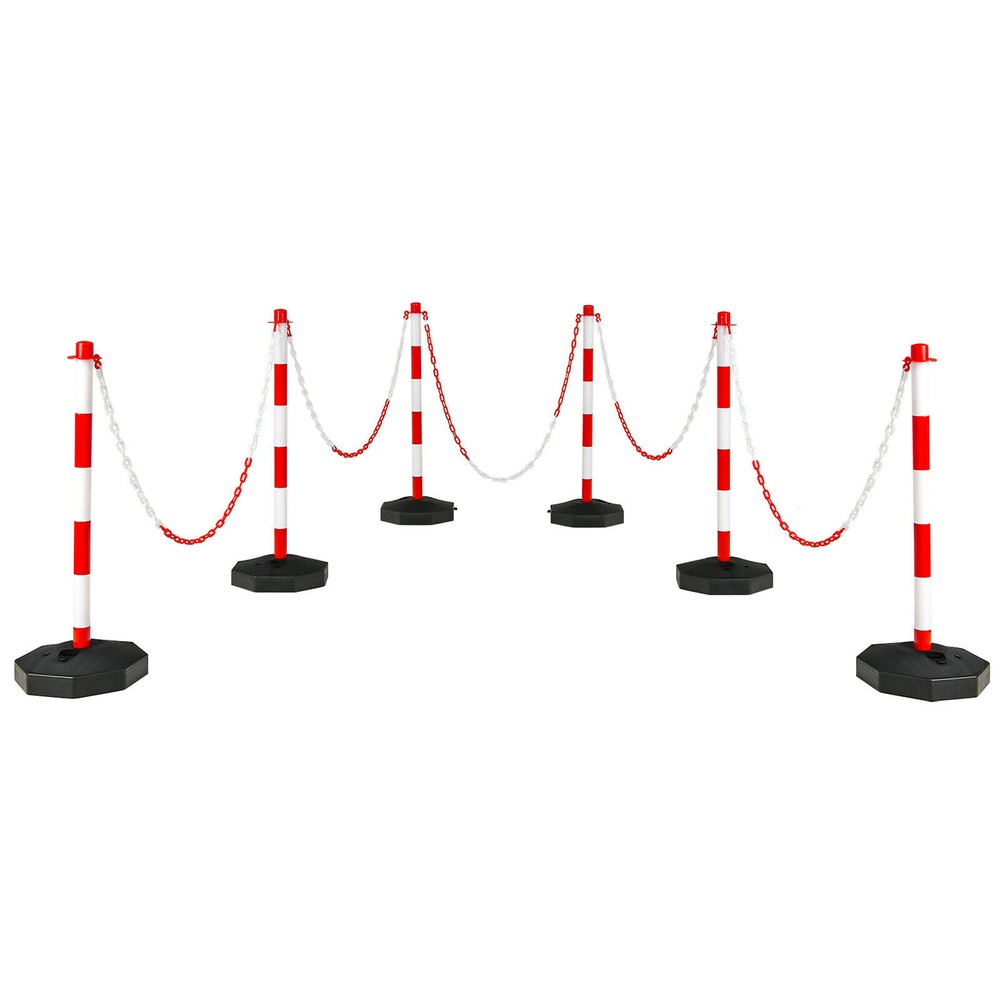 6PCS Traffic Delineator Pole Safety Caution Barrier w/ 5ft Link Chains White &