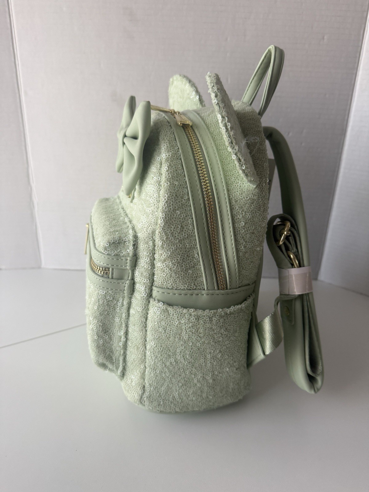 Disney Parks Loungefly Mini Backpack Mint Green Sequin Minnie Ears Bow NEW