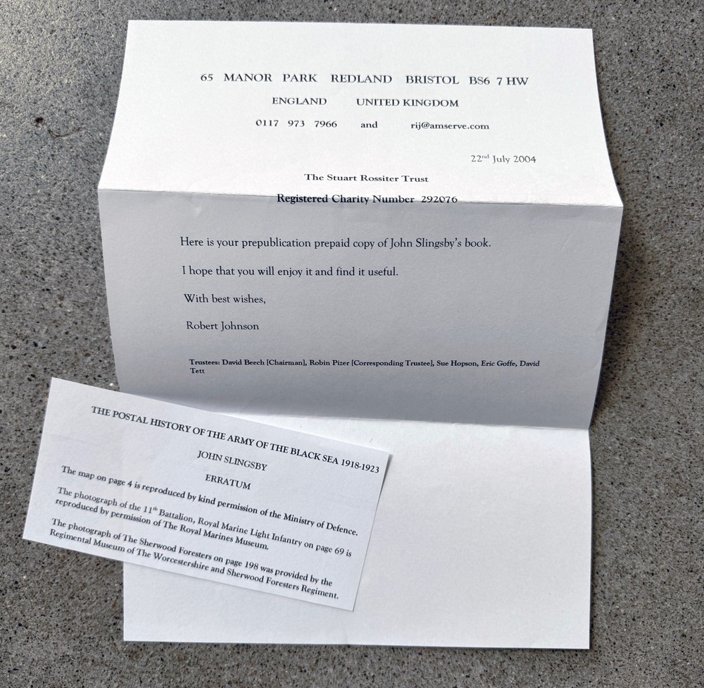 Slingsby Black Sea Postal History 1918 1923 Tarn Assoc Signed Letter Tarn Copy