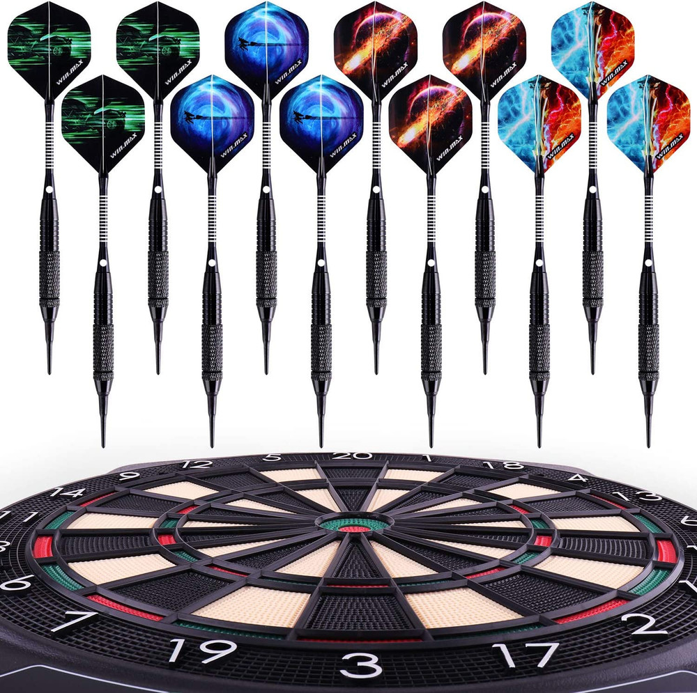 WIN.MAX Darts Plastic Tip - Soft Tip Darts Set - 12 Pcs 18 Gram with 100 Extra D