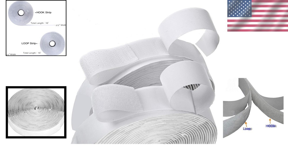 16ft Nylon Hook and Loop Tape with Strong Adhesive - 0.75 Inch Width