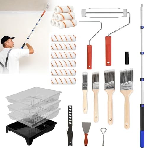 Paint Roller Kit with Extension Pole, 2-4FT Adjustable Pole, Orange