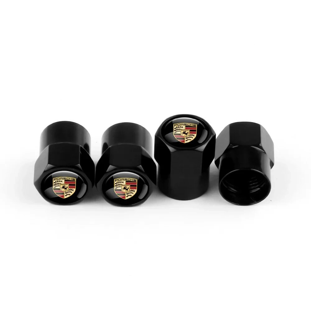 Compatible with Porsche 4PCS Tire Valve Stem Caps Black Anodized Aluminum