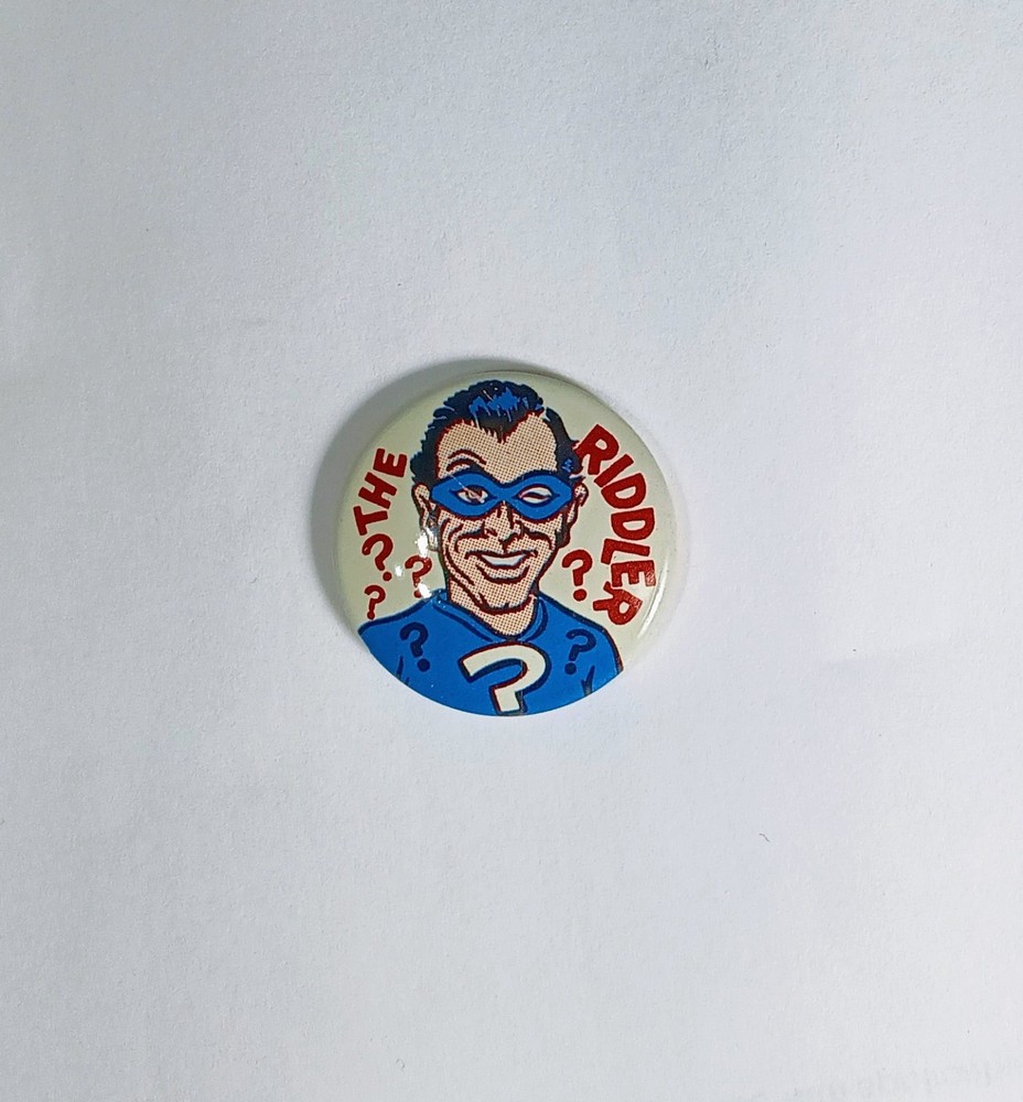 1966 Riddler Batman Red White Blue 1" Pin Creative HSE Silverage Comic Ink Error