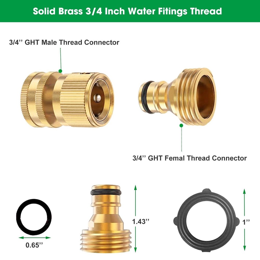 Garden Hose Quick Connectors, Solid Brass 3/4 Inch Thread Fitting, Water Hose...