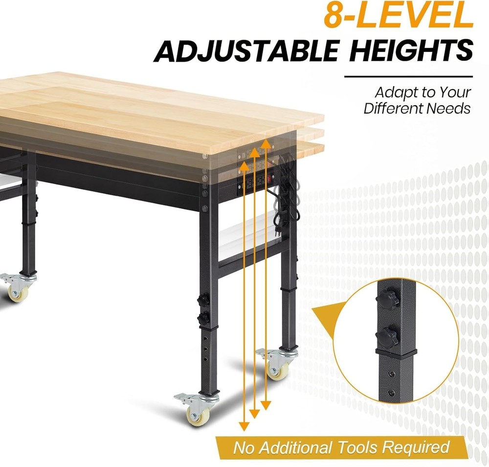 70" Adjustable Work Bench, Workbench Heavy-Duty Work Table for Garage, Home