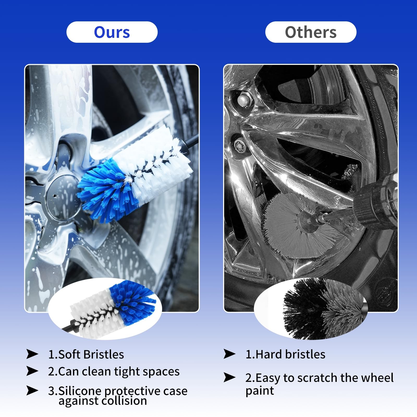 Wheel Brush, Soft Drill Cleaner Brush for Car Blue+white