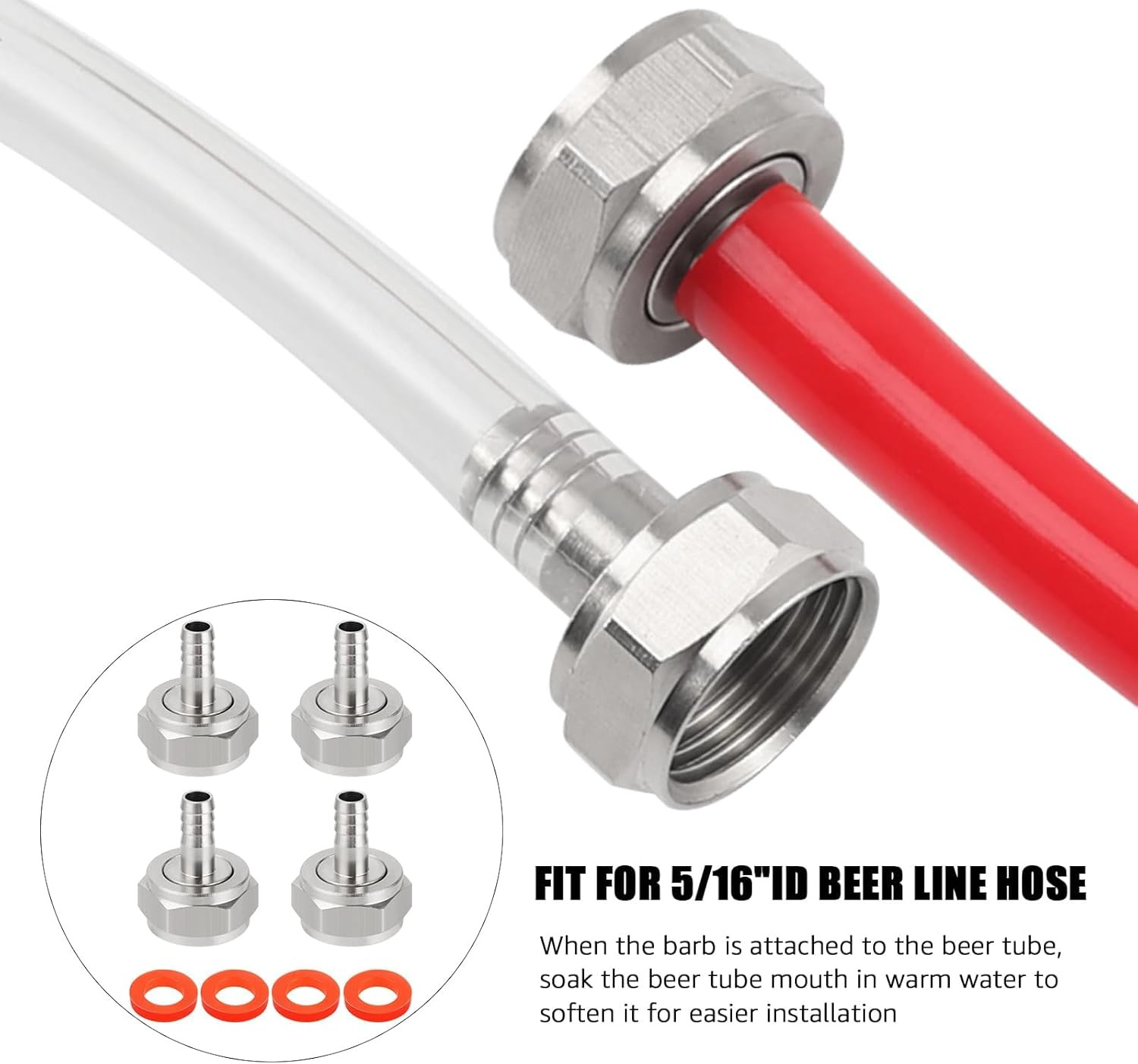 Keg Coupler Barb Connector 5/16'' Beer Barb G5/8 Thread Hex Nut Beer Keg Coupler