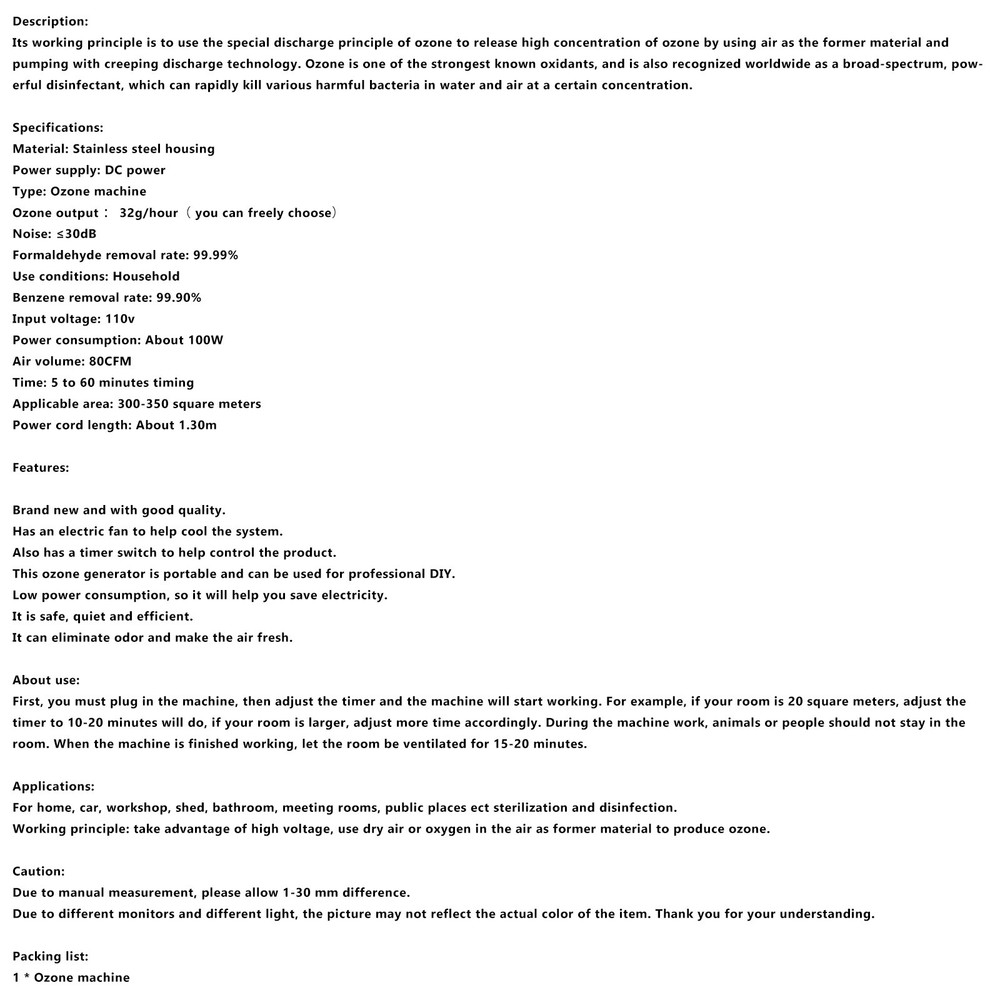 Ozone Generator Machine Pro Air Purifier Ionizer Ozonator 32g/h🌟