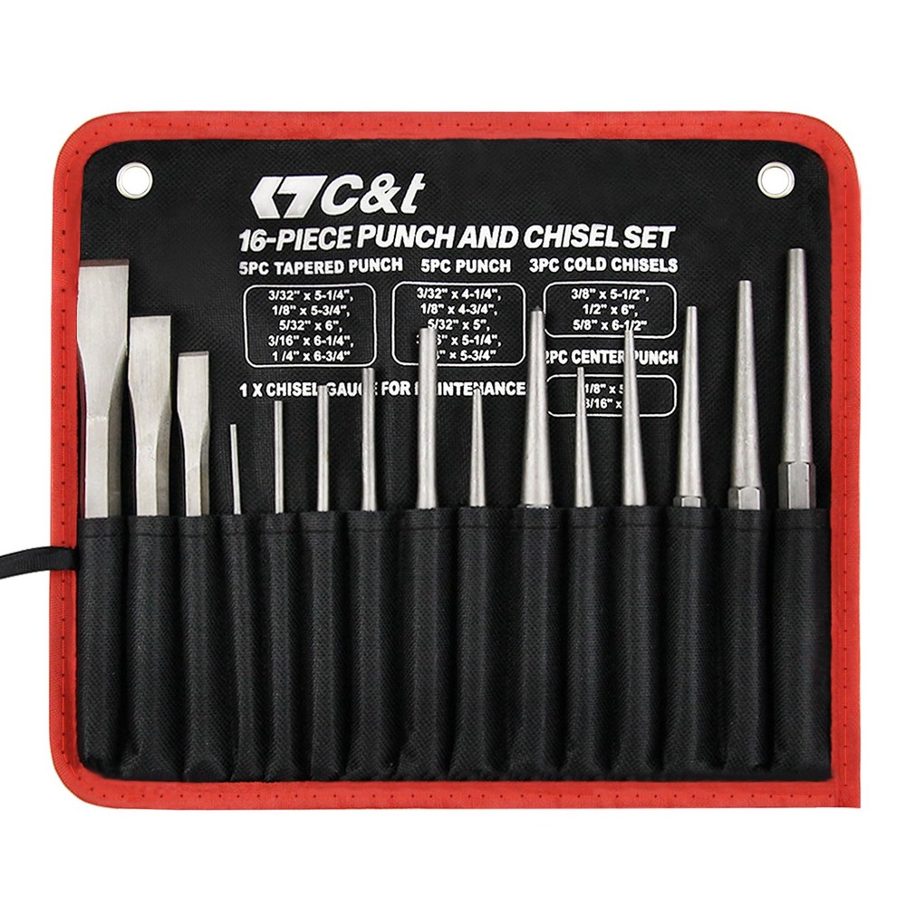 C&T 16-Piece Punch and Chisel Set With Storage Pouch, Including