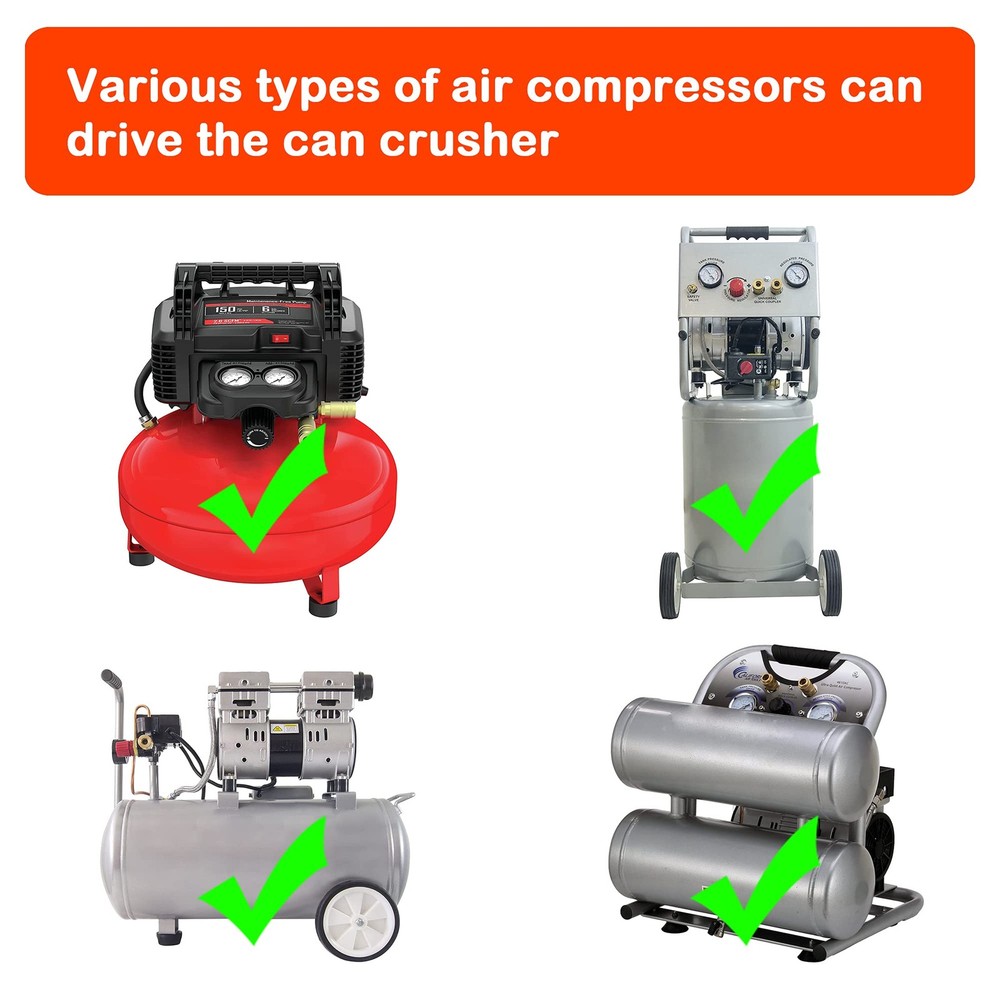 Pneumatic Can Crusher for Recycling - Wall Mounted, Automatic Discharge,