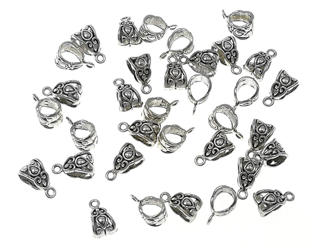 ALIMITOPIA 100pcs Alloy Beads Bails Connector for DIY Necklace Small, Silver