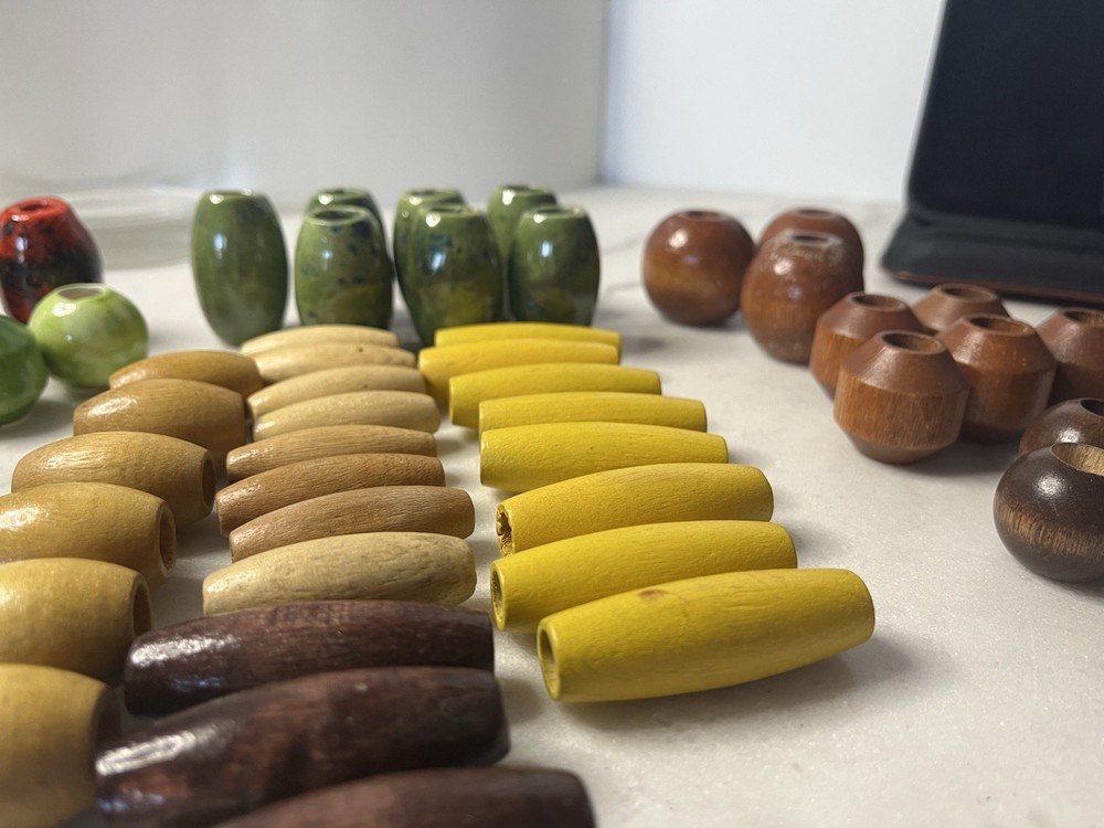 Vintage Wood Plastic & Porcelain Macrame Beads
