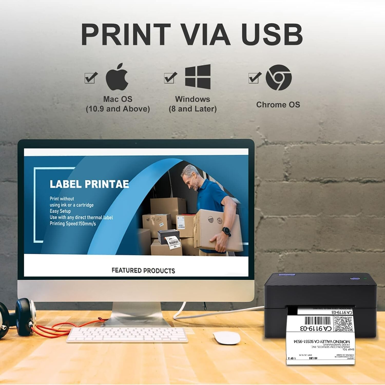 Label Printer, Bluetooth Shipping Label Printer, Wireless 4x6 Thermal Printer