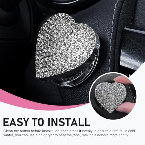 Bling Push Start Button Cover, Heart-Shaped Rhinestone Engine Start 1 PC White