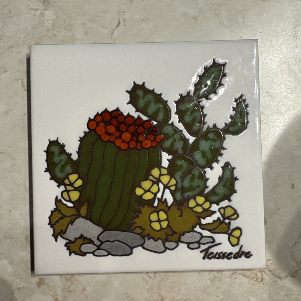 Teissedre Ceramic Tile Cactus Trivet Coaster Wall Decor
