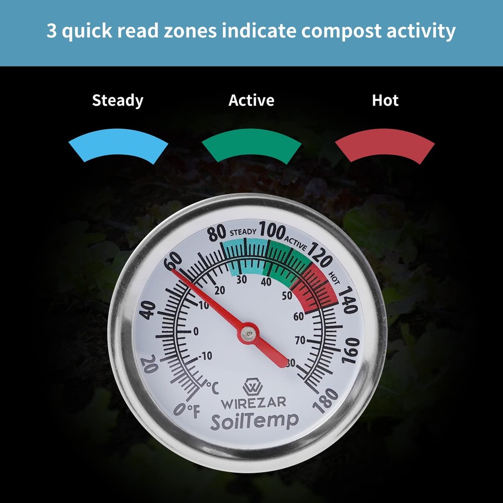 Compost Soil Thermometer Waterproof Soil Temperature Thermometer, 16 Inch Sta...
