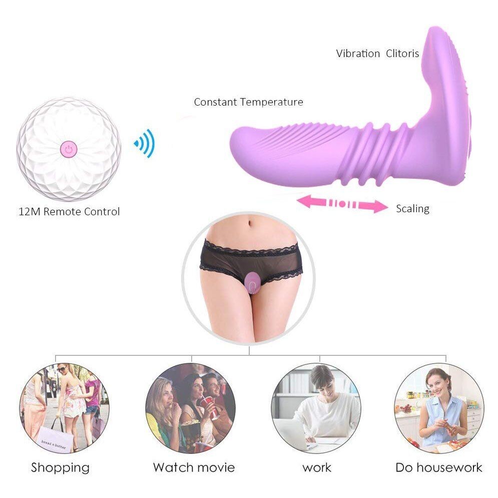 Wearable Remote Control Vibrating Thrusting Stroking Clit G-spot Vibrator Dildo