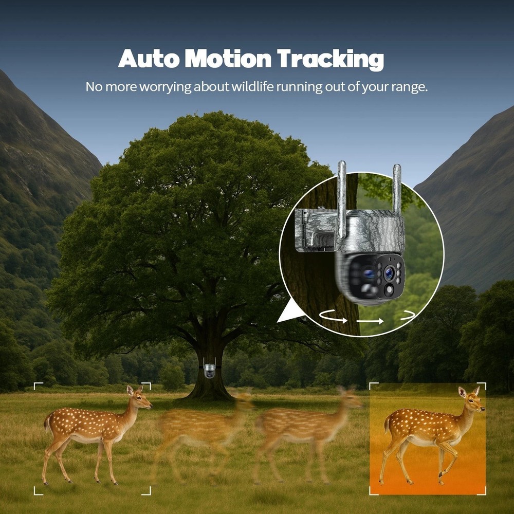 4G LTE Cellular Trail Camera with Solar Panel 2.5K Smart Game Cam Auto Tracking