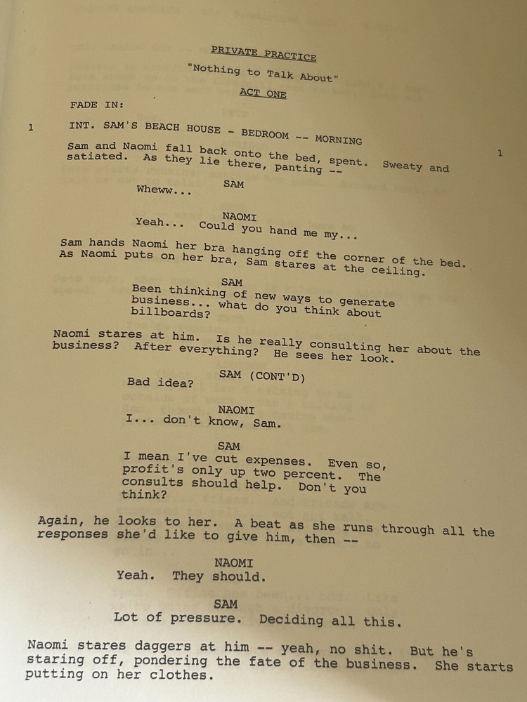 ORIGINAL SCRIPT PRIVATE PRACTICE NOTHING TO TALK ABOUT KATE WALSH TIM DALY