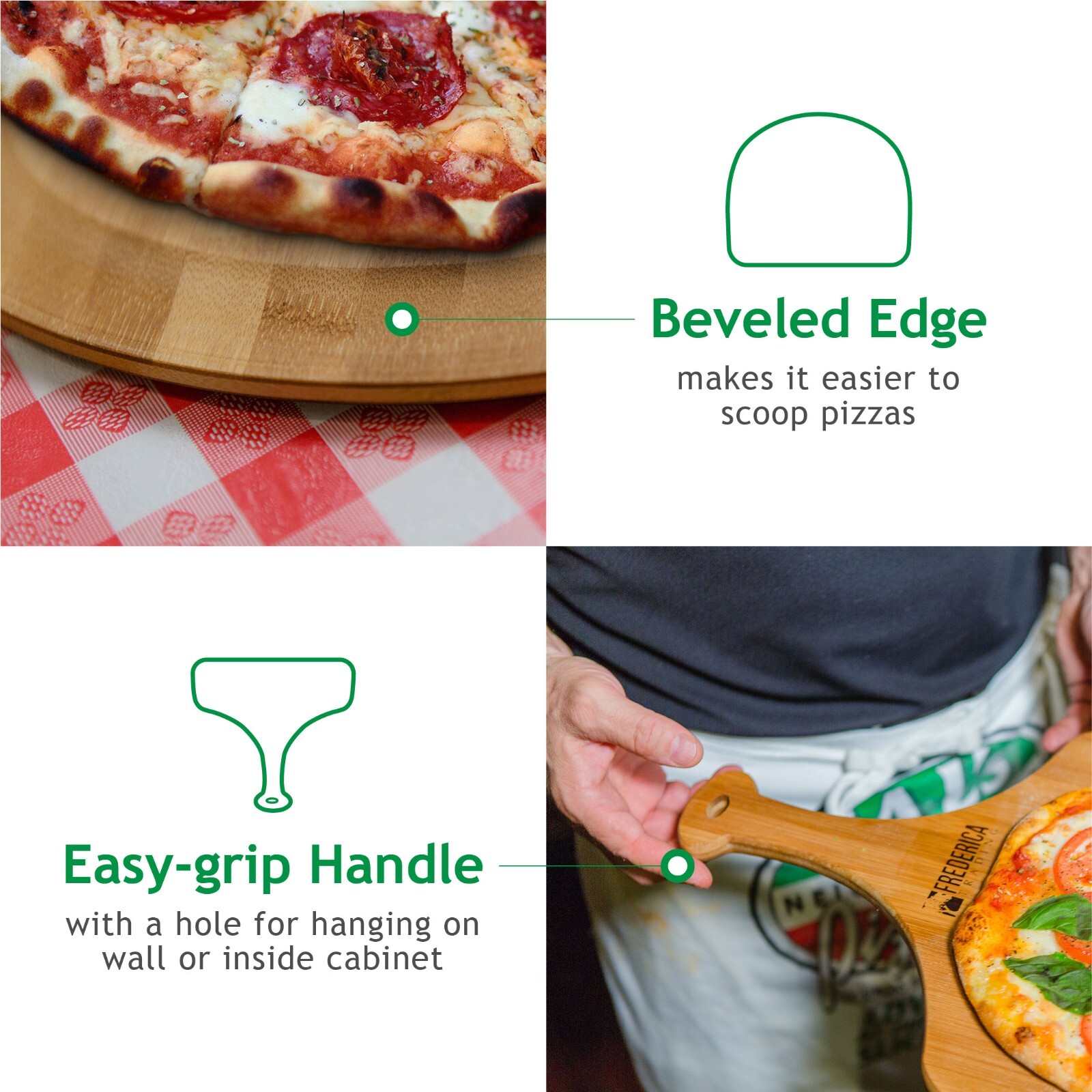 Bamboo Pizza Peel Paddle and Cutting Board with Handle (LG/Personal Edition)