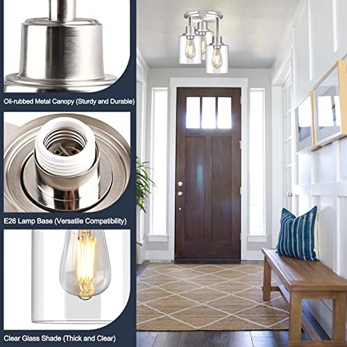 Semi Flush Mount Ceiling Light, 3 Light Close to Ceiling Light Silver 2