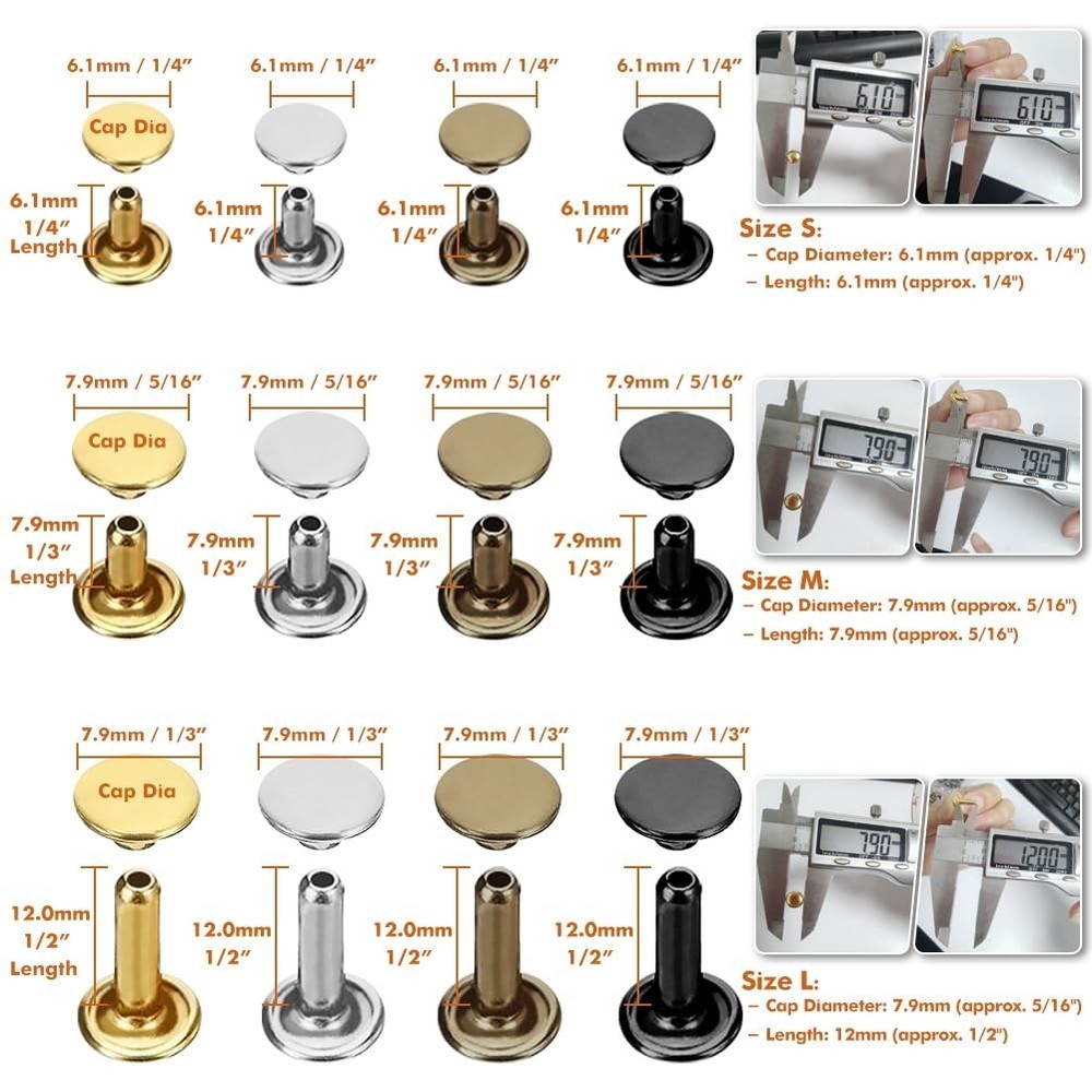 Comprehensive 480 Set Leather Rivet Kit: 3 Sizes & Instruction Guide Included